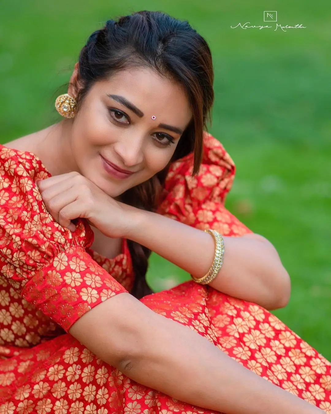 Maa TV Actress Bhanu Sri Wearing Orange Gown